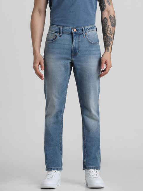 2023 Men Stylish Ripped Jeans Pants Slim Straight Frayed Denim