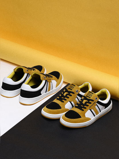Yellow Suede Lace-Up Sneakers