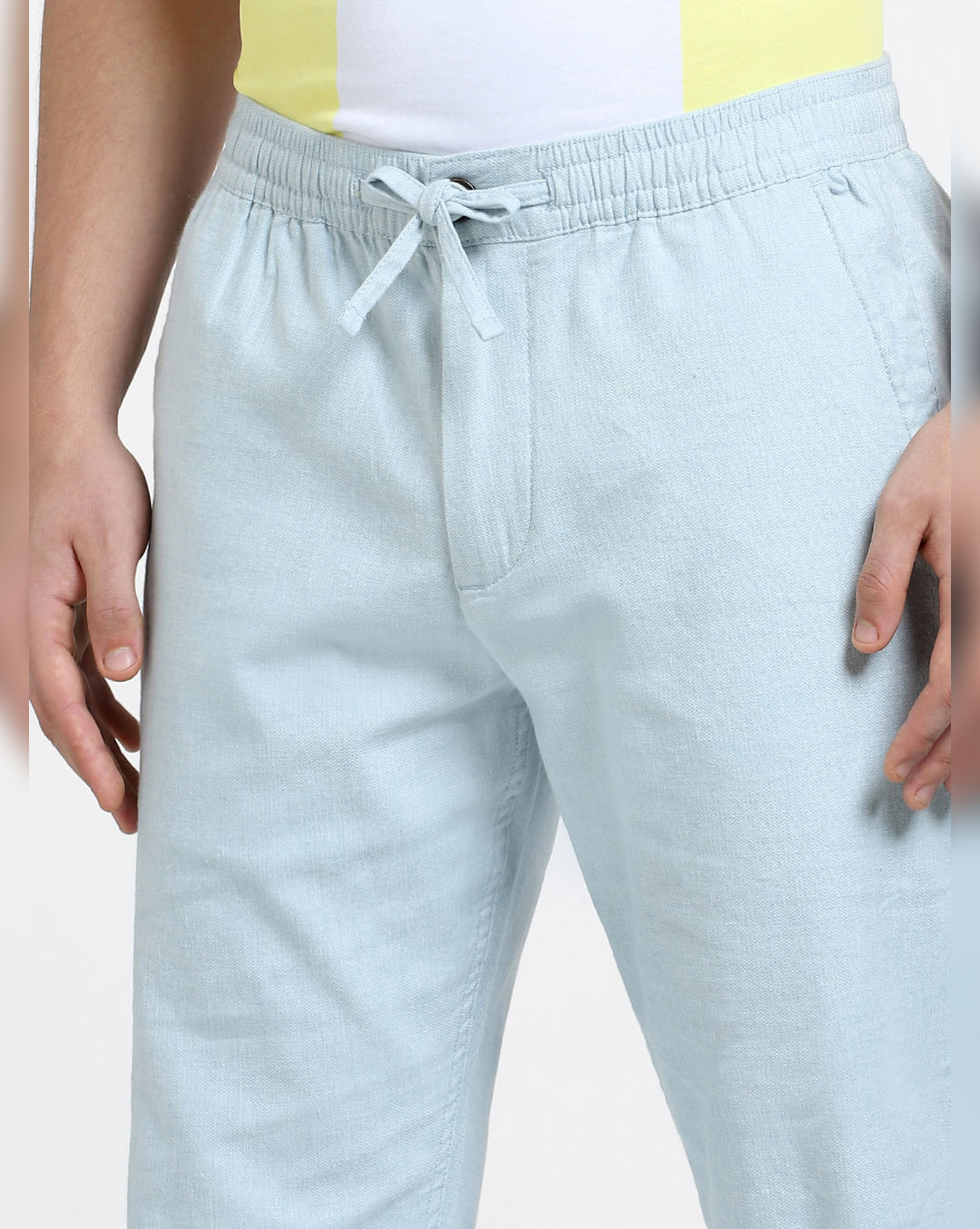 Buy Blue Mid Rise Linen Pants for Men