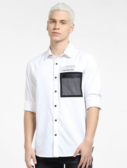 White Pocket Detail Full Sleeves Shirt