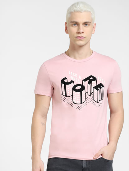 Pink 3D Print Crew Neck T-shirt
