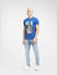 Blue Mona Lisa Print Crew Neck T-shirt_404509+6