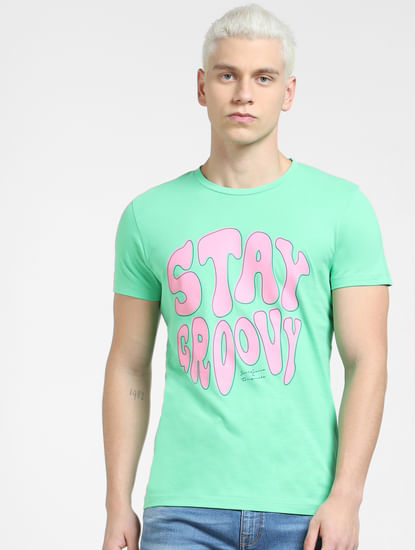 Green Typographic Print Crew Neck T-shirt