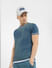 Blue Printed Knit Crew Neck T-shirt_404513+1