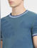 Blue Printed Knit Crew Neck T-shirt_404513+5