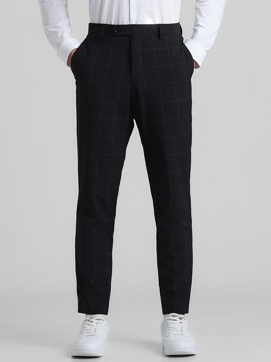 Mini Check Pleated Tailored Trousers | Grey | Percival Menswear
