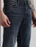Dark Blue Mid Rise Distressed Regular Fit Jeans_410304+4