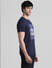 Dark Blue Logo Print Crew Neck T-shirt_410320+3