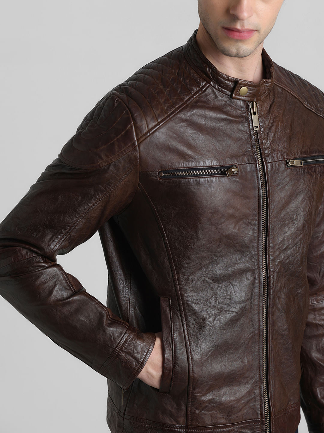 Jack and jones outlet lamb leather jacket