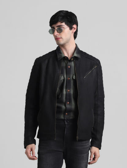 III-Fashions Leather Jacket Men Motorcycle - Vintage Style Shirt Collar  Slim Fit Leather Jacket - John Black Leather Jacket For Men at  Men's  Clothing store