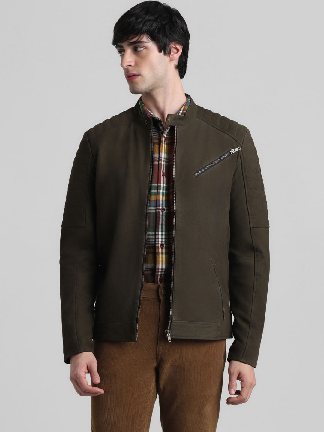 Olive leather jacket clearance mens