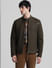 Olive Zip-Up Leather Jacket_410327+2