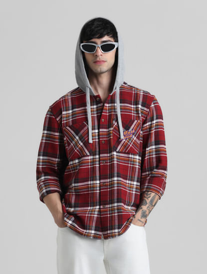 URBAN RACERS by Jack&Jones Red Check Oversized Hooded Shirt