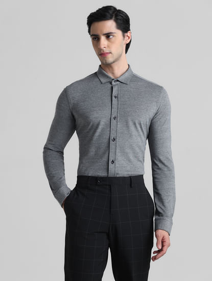 Grey Knitted Full Sleeves Shirt