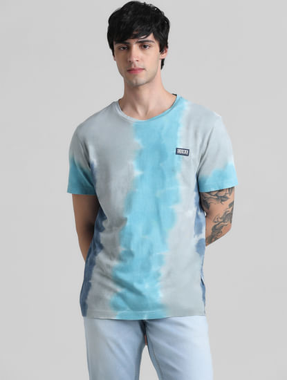 Blue & Grey Tie-Dye Crew Neck T-shirt