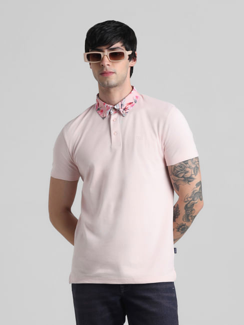 Pink Floral Collared Polo T-shirt