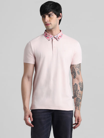 Pink Floral Collared Polo T-shirt