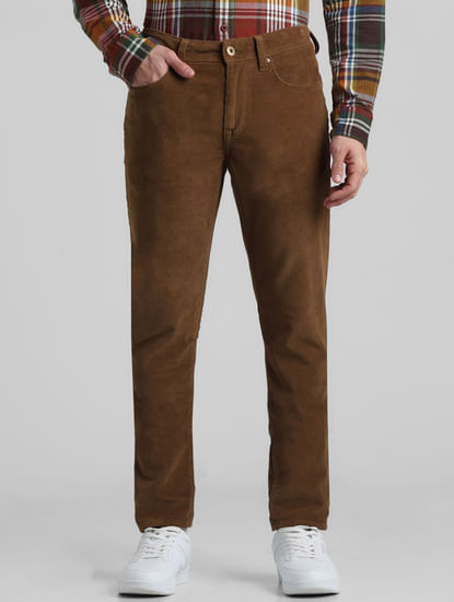 Brown Mid Rise Corduroy Pants