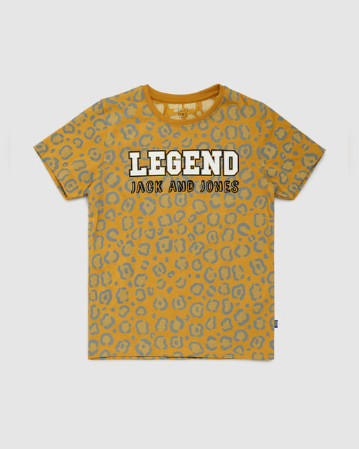 Boys Mustard Printed Crew Neck T-shirt