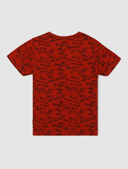 Boys Red All Over Print Crew Neck T-shirt