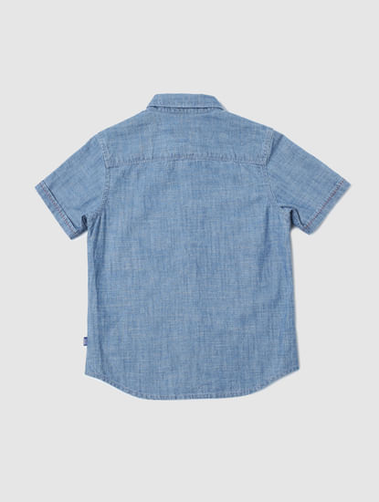 Boys Blue Printed Short Sleeves Shirt
