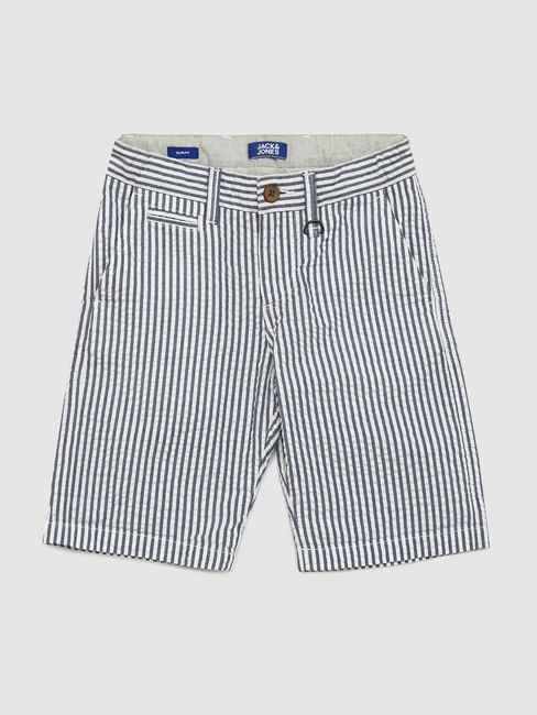 Boys Blue Mid Rise Striped Shorts