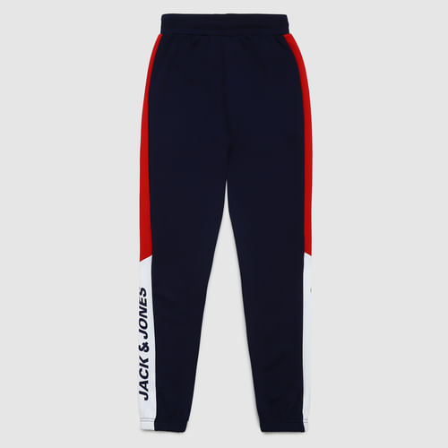 Boys Navy Blue Mid Rise Tape Detail Sweatpants