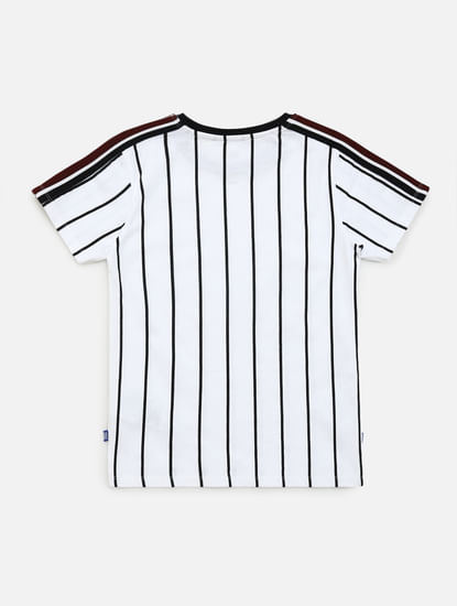 Boys White Striped Baseball T-shirt