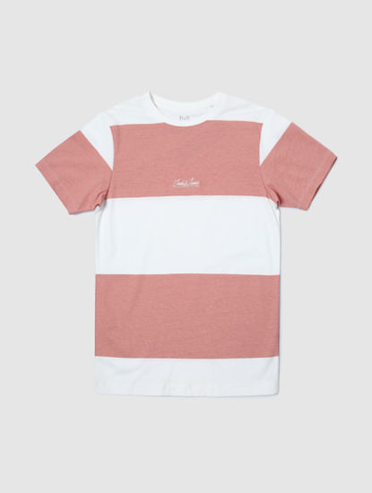 Boys Pink Colourblocked Crew Neck T-shirt