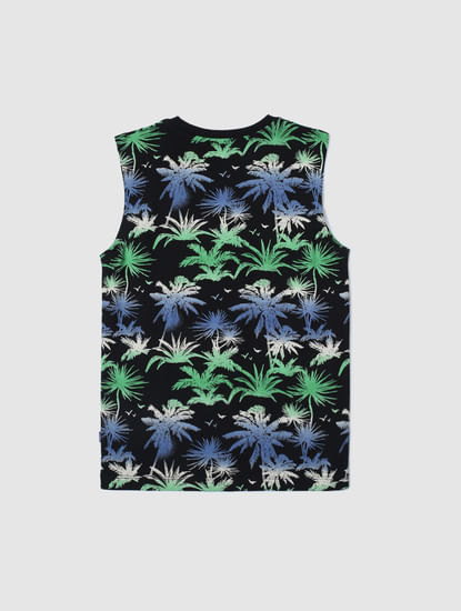 Boys Black Tropical Print Vest