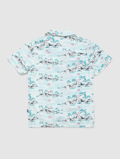 Boys White Tropical Print Short Sleeves Shirt