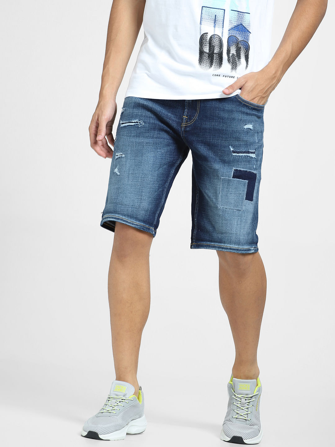 CELINE HOMME Straight-Leg Studded Distressed Denim Shorts for Men | MR  PORTER