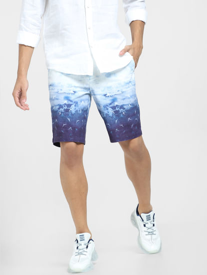 White Low Rise Printed Chino Shorts
