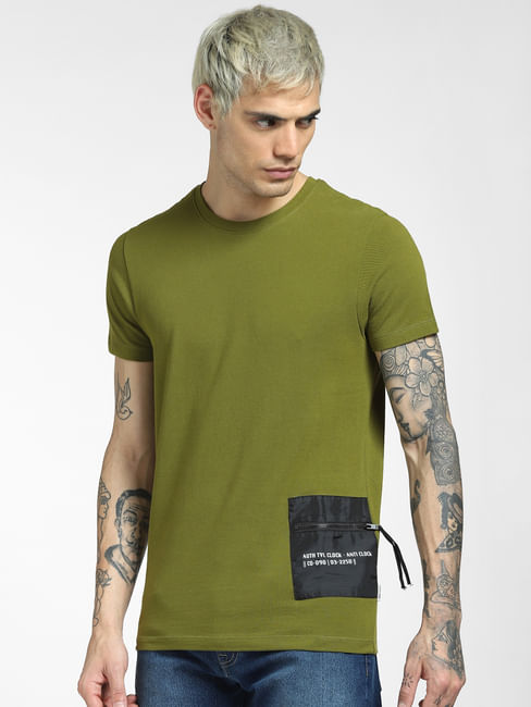 Green Patch Pocket Crew Neck T-shirt