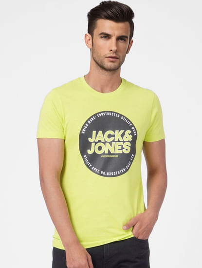 Lime Green Logo Print Crew Neck T-shirt