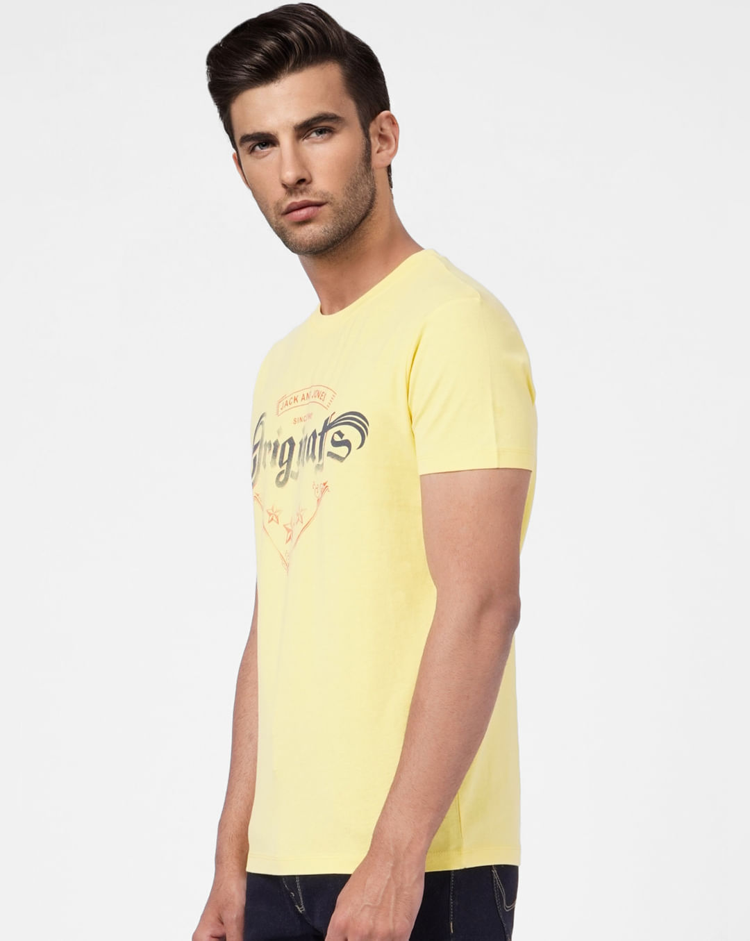 Buy Yellow Graphic Print Crew Neck T-shirt for Men