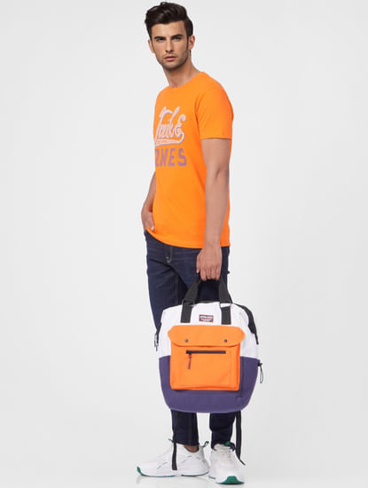Orange Graphic Print Crew Neck T-shirt