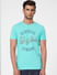 Turquoise Blue Graphic Print Crew Neck T-shirt_393844+2