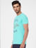 Turquoise Blue Graphic Print Crew Neck T-shirt_393844+3