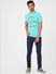 Turquoise Blue Graphic Print Crew Neck T-shirt_393844+5