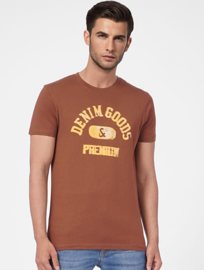 Brown Graphic Print Crew Neck T-shirt