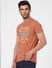 Faded Orange Graphic Print Crew Neck T-shirt