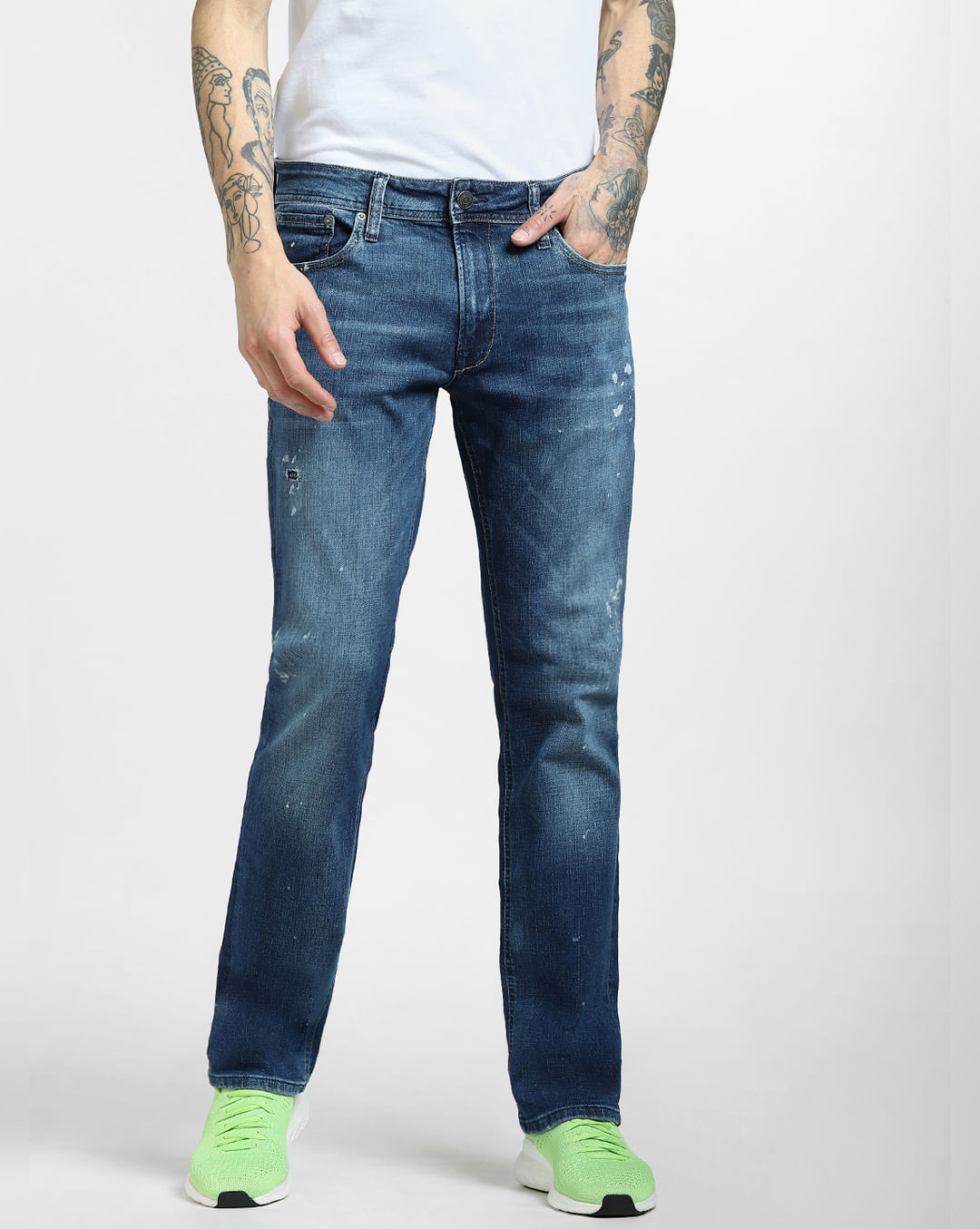 Blue Mid Rise Clark Ripped Straight Jeans