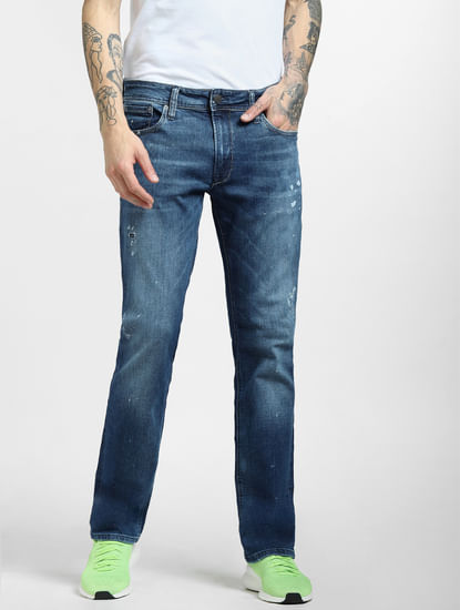 Blue Low Rise Clark Ripped Straight Jeans