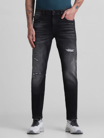 Grey Low Rise Distressed Glenn Slim Jeans