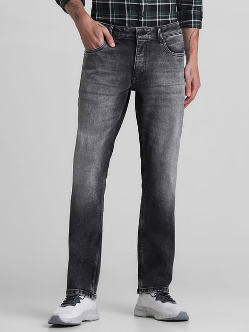 Grey Mid Rise Washed Clark Regular Fit Jeans