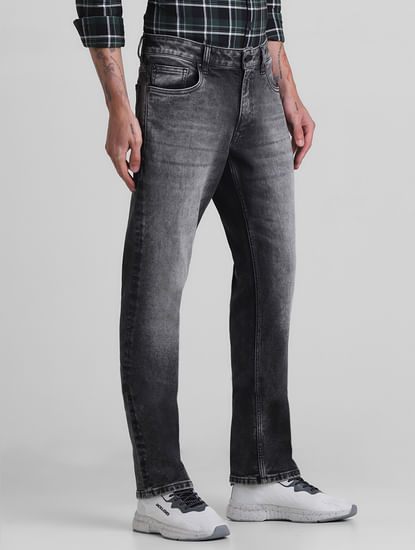 Grey Mid Rise Washed Clark Regular Fit Jeans