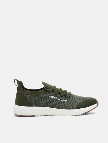 Olive & Orange Knit Lace-Up Sneakers