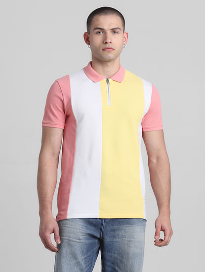 Pink Colourblocked Polo T-shirt