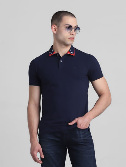 Navy Blue Jacquard Polo T-shirt